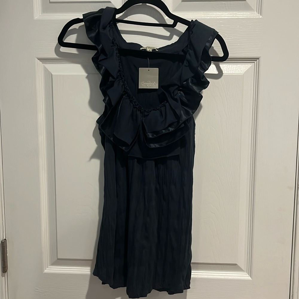 Anthropologie Bordeaux New Navy/Marin Ruffle Top Boho Elegant